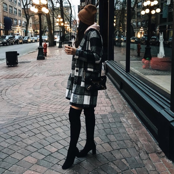 black and white checkered coat outfit